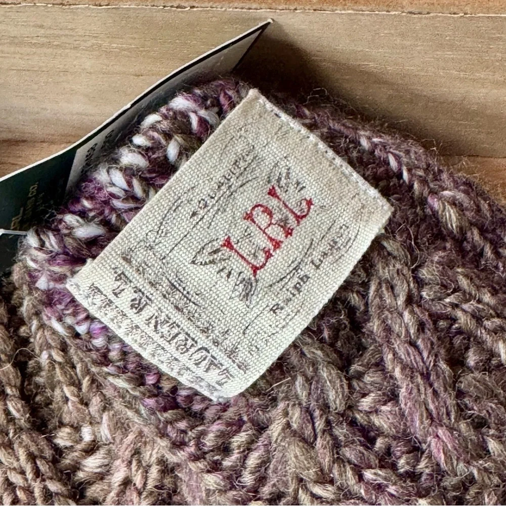LRL Lauren Ralph Lauren Cable Knit Mittens Brown Marled Wool Blend NWT Winter Gl